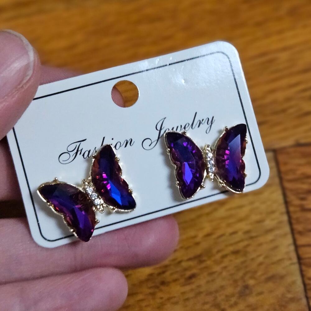 NWT! Sweet On Trend Purple Butterfly Gold-Tone Mixed Metal Stud Earrings